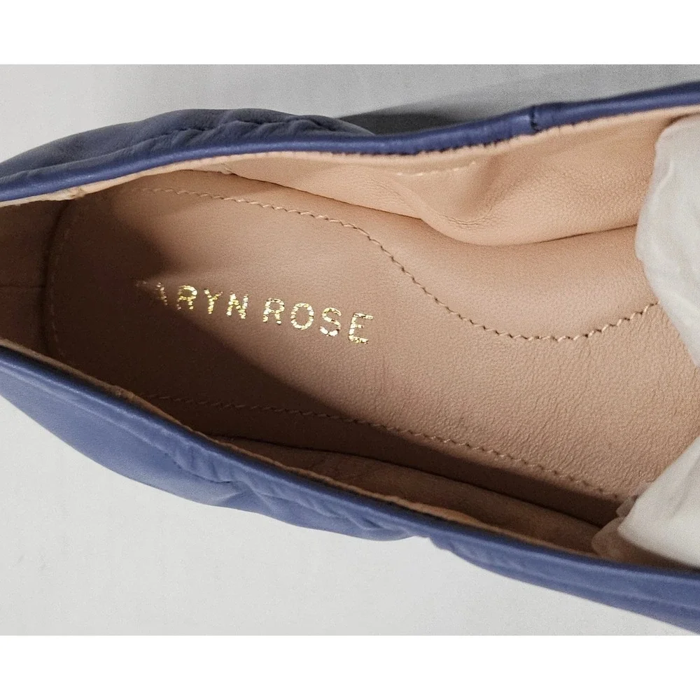 Taryn‎ Rose Rosalyn Blue Sheep Nappa Leather Rose Square Toe Ballet Flats 5.5M